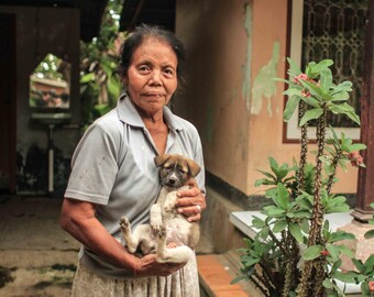 Woman and Bali Dog Puppy | Bali Animal Welfare Photography | Documentary Fine Art Print