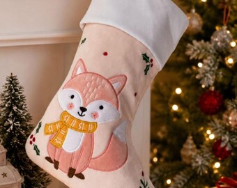 Personalized Fox Christmas Stocking, Embroidered name stockings, ships October