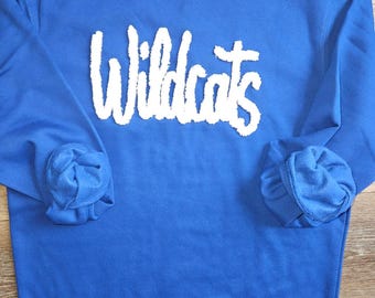 Wildcats Yarn Sweatshirt, School Spirit, team shirt, Chenille yarn Custom Sweatshirt, Personalized Sweatshirt, basketball