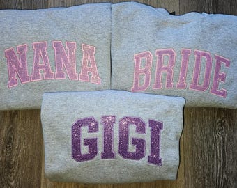 Custom Glitter Embroidered Sweatshirt, Personalized Applique Crewneck, Custom Name Gift, Monogram Sweatshirt, Birthday Gift, Mom, Gigi, Nana