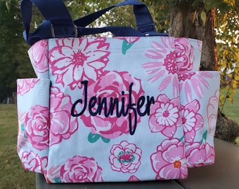 Utility tote personalized, shower caddy, perfect for dorm, floral Rose print