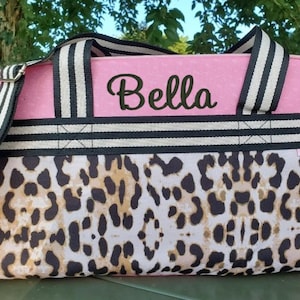 Girls Leopard personalized Duffle Bag, Stephen Joseph child travel bag, leopard sleepover bag