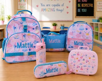 Personalized Princess Backpack, Lunchbox, Nap Mat & Water Bottle, bento box, pencil pouch