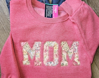 Patchwork Mom Embroidered Quilted Crewneck for Mothers day Nana sweatshirt Mom Baby Shower Gift