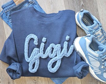 GIGI Chunky Yarn Embroidered Sweatshirt, Mother’s Day Gift for Grandma, Blue Gigi Shirt, Grandmother Gift, Cozy Custom Nana Crewneck