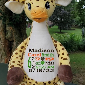 Giraffe personalized gift Stuffed animal with custom embroidery Toddler or baby gift Birth announcement Giraffe lover present
