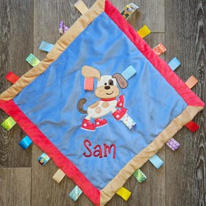Dog taggie blanket, 16 x 16 inches, personalized Taggie baby gift, AUTHORIZED SELLER, Buddy dog