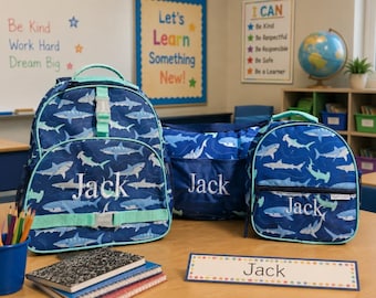 Personalized Stephen Joseph Shark Backpack, Lunchbox, Nap Mat Set, Kids Back to School
