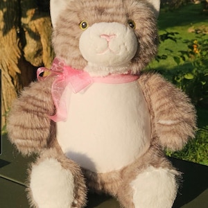 Personalized Cat stuffed animal, Jasmine Cubbie, toddler or baby gift, custom embroidery, birth announcement, Kitten stuffed animal