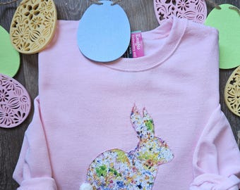 Easter Rabbit sweatshirt Applique pink Quilted embroidered crewneck Bunny Rabbit for Women including plus size