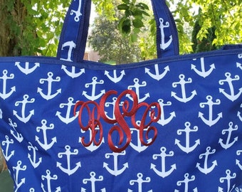 Nautical Anchor Personalized Tote Bag, tote for boating, Embroidered gift for Her with Name or Monogram