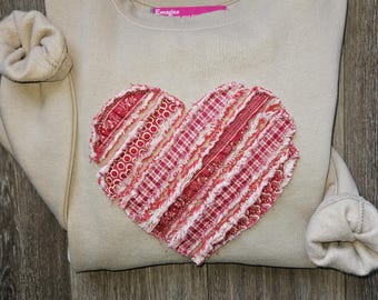 Shabby Chic Heart Sweatshirt Crewneck Appliqué embroidered shirt
