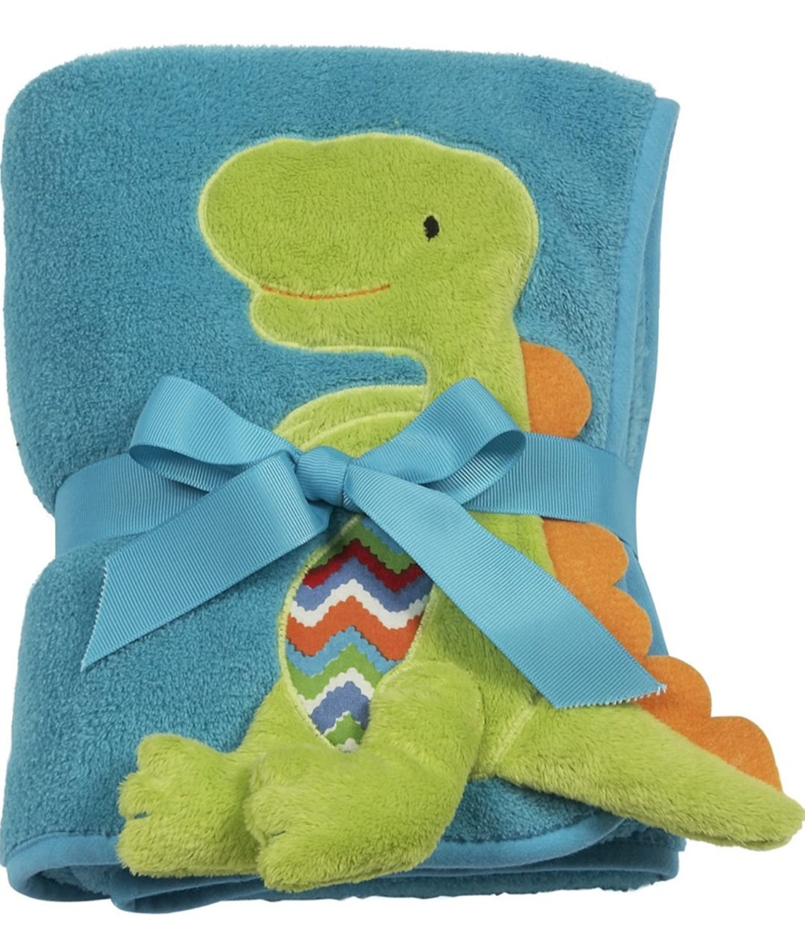 Dinosaur Baby Blanket Teal Plush Blanket Appliqued Dinosaur Etsy UK