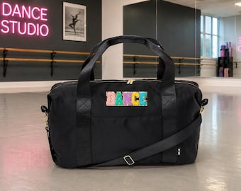 Personalized Dance bag, Gymnastic Cheer Bag, Black Duffle Bag with Chenille Letters, ballerina bag