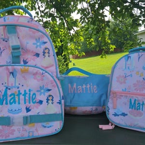 Girls Personalized Princess Backpack, Lunchbox and Nap mat set, Stephen Joseph Princess, Kids Back to School set