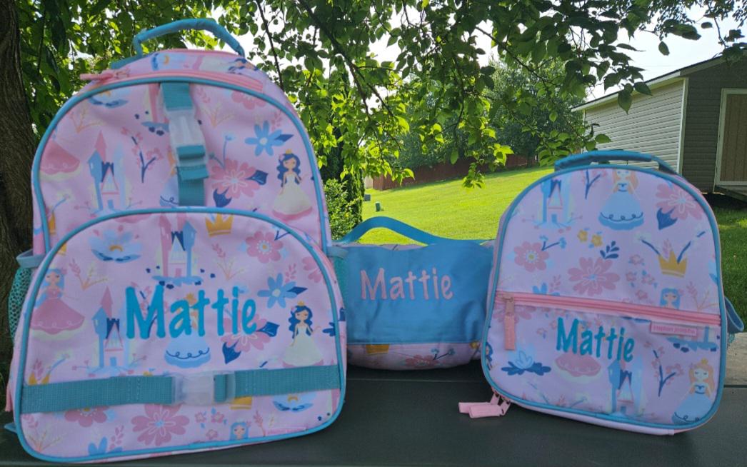 Girls Personalized Princess Backpack, Lunchbox and Nap mat set, Stephen Joseph Princess, Kids Back to School Set