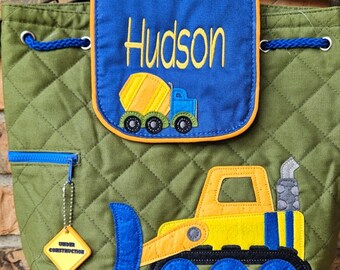 Toddler Construction Backpack, Stephen Joseph personalized, ages 1 to 3, boy preschool bag