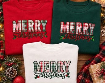 Merry Christmas Sweatshirt, Appliqued Crewneck, shirt for holidays, REAL embroidery