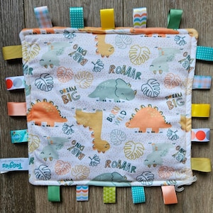 Original Baby Taggies Blanket, 12&quot; x 12&quot;, Dinsaur personalized Taggie blanket