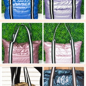 Personalized Metallic Puffy Tote bags, Stylish travel bag, weekender