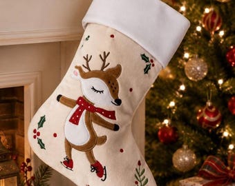 Personalized Reindeer Christmas Stocking, Embroidered name stockings, ships October