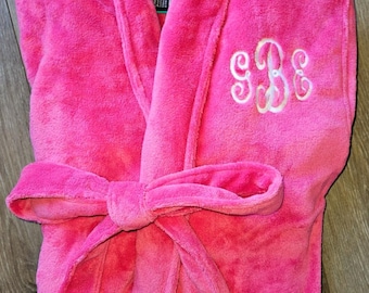 Custom Embroidered Hot Pink Bathrobe for Women, Monogrammed Personalized Long plush Robe, Gift for Her, small, medium