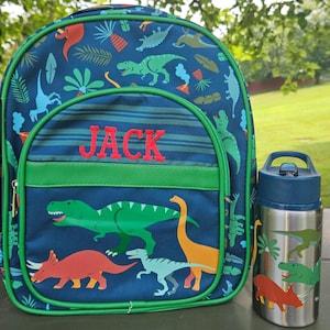 Kid&#39;s Dinosaur Personalized Backpack and Tumbler, preschool bag, boy toddler backpack, fits ages 3 to 6, Stephen Joseph 2 piece set