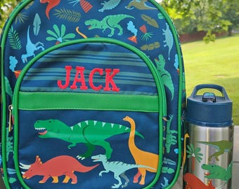 Kid's Dinosaur Personalized Backpack and Tumbler, preschool bag, boy toddler backpack, fits ages 3 to 6, Stephen Joseph 2 piece set