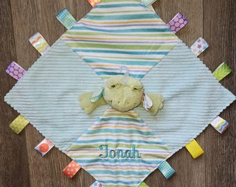 Frog baby blanket personalized baby shower gift embroidered Taggie soothing sensory lovey