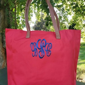 Ladies Red Personalized Tote Bag, Personalized gift for Her with Name or Monogram
