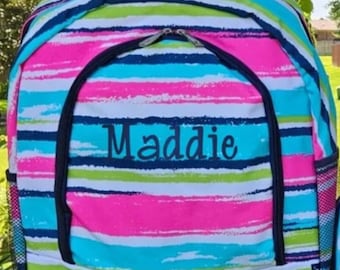 Personalized Girls Backpack, Stripe Pattern Backpack