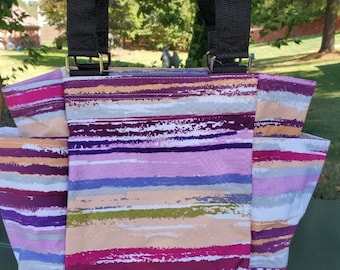 Small personalized striped Utility tote, shower caddy,  perfect for dorm, organizer tote