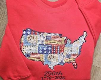 Embroidered USA Shirt, America 1776-2026, 250 Years Crewneck, Quilted United States