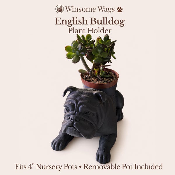 Soporte para plantas con diseño de bulldog inglés - Winsome Wags - Se adapta a macetas de 10 cm (4 pulgadas)