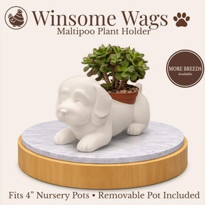 Maltipoo Dog Plant Holder - Winsome Wags- Fits 4 Inch Pot