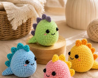 Colourful Crochet Mini Dino Pattern PDF | Cute Amigurumi Dinosaur Plushie | DIY Crochet Toy Tutorial | Instant Digital Download