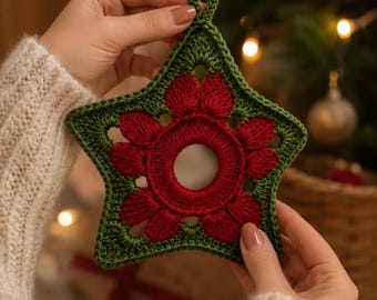 Crochet Star Ornament Pattern | Red Green Holiday Decor (PDF Download)