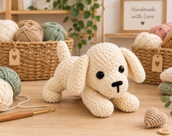 Crochet Puppy Amigurumi Pattern | Floppy-Eared Dog Crochet Pattern | Sleeping Dog Plush Tutorial | No-Sew Beginner Dog Toy | PDF Download