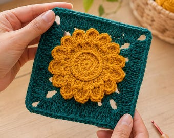 flower Granny Square Crochet Pattern PDF| 8 Petal Flower Crochet Motif| Beginner Floral Motif