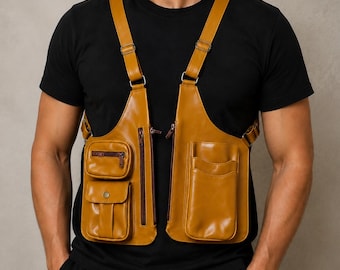 Men's Handmade Genuine Leather Crossbody Harness Bag | Utility Chest Pack | EDC Travel Festival Bag Gift for Him
