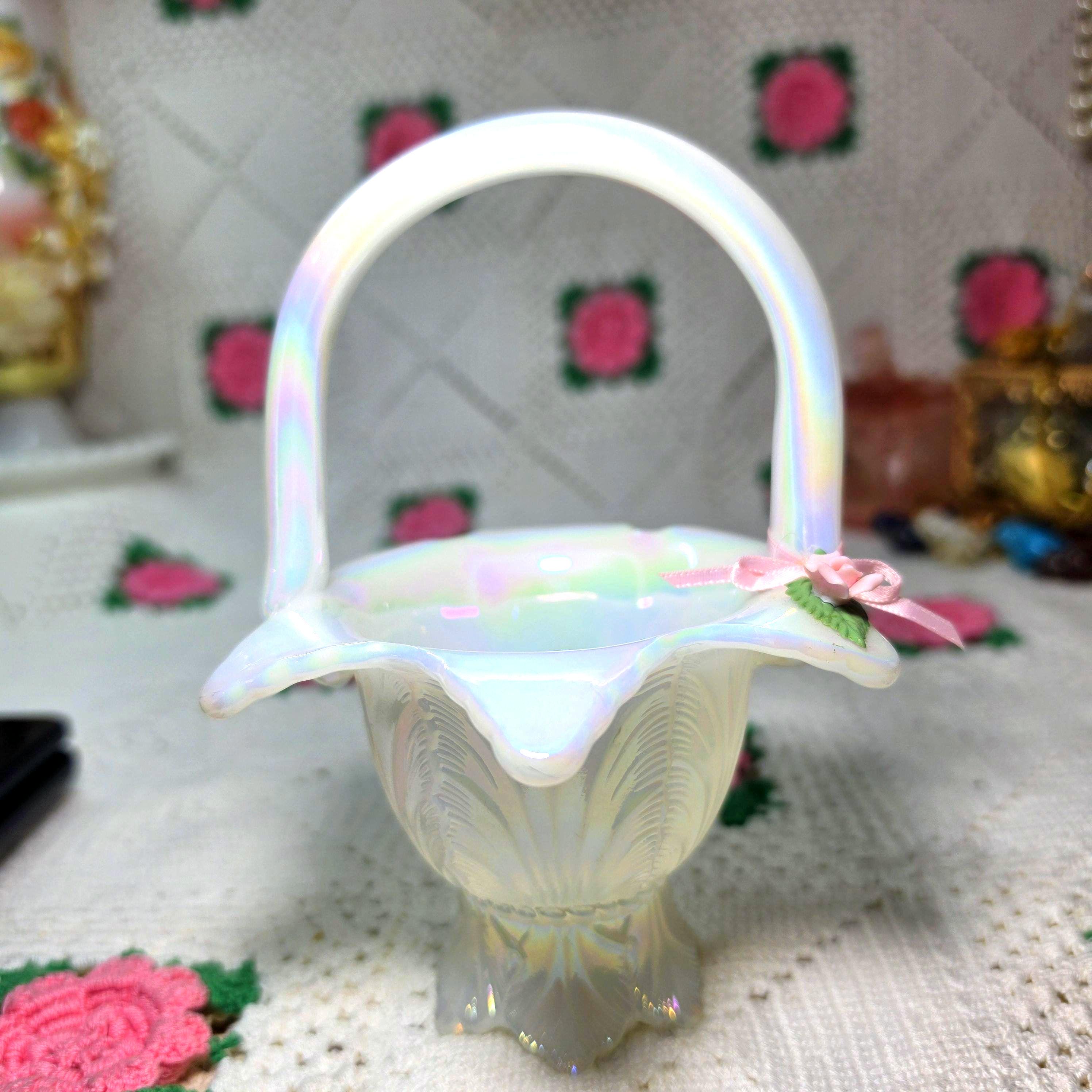 Fenton Pink Basket With Handle Glass - Etsy