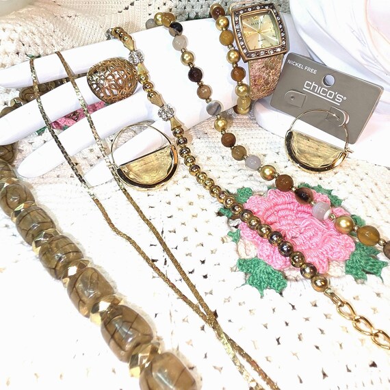 Curated Boho Jewelry Collection: Necklaces, Earrings, Ring, Watch, Bracelet – Earth Tones