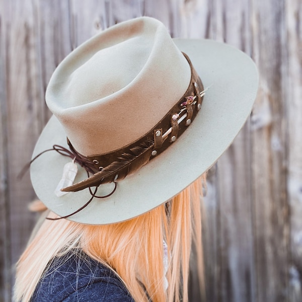 Brown or Black Leather HATBAND ONLY for a Western Cowboy Hat- The Apothecary- Boho- Crystal- Herb