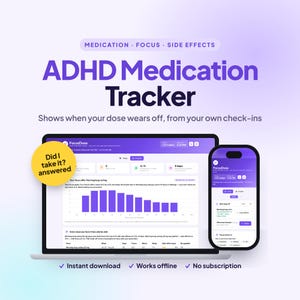 ADHD Medication Tracker App, Dose Timing and Wear-Off Time, Focus and Mood Log, Digital Download