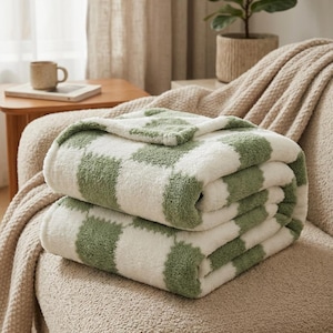 Manta de franela a cuadros / Manta ultrasuave y acogedora para sofá / Manta cálida para cama / Decoración del hogar