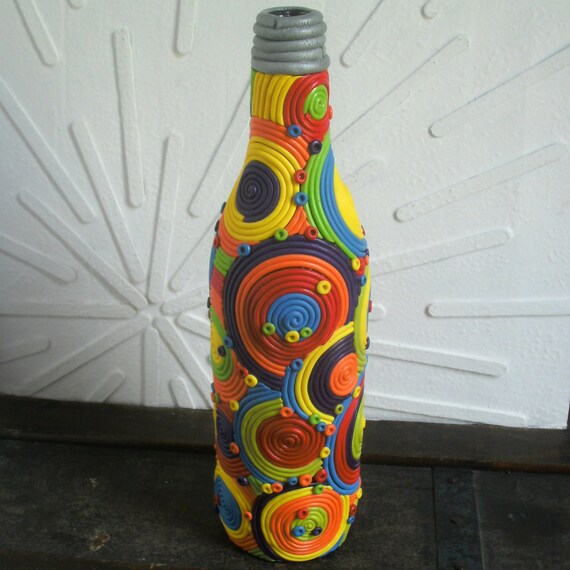 Items similar to Decorative Bottle Art, glass bottle decorated in