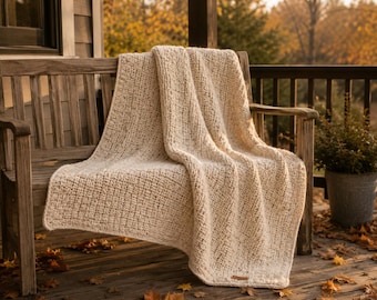 Crochet Blanket Pattern PDF | Textured Basketweave Bed Throw Digital Download | Easy Chunky Throw Tutorial