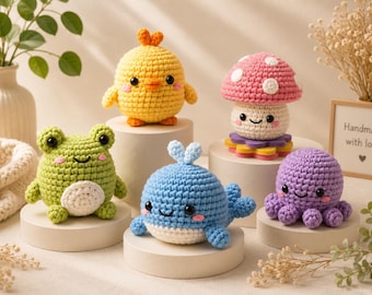 5-In-1 Mini Amigurumi Crochet Patterns, Beginner Plushies (PDF Download)