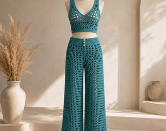 Crochet Set Pattern PDF | Summer Crop Top & Pants Pattern