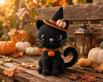 Black Cat Amigurumi Crochet Pattern PDF, Halloween Decor DIY Gift, Instant Download